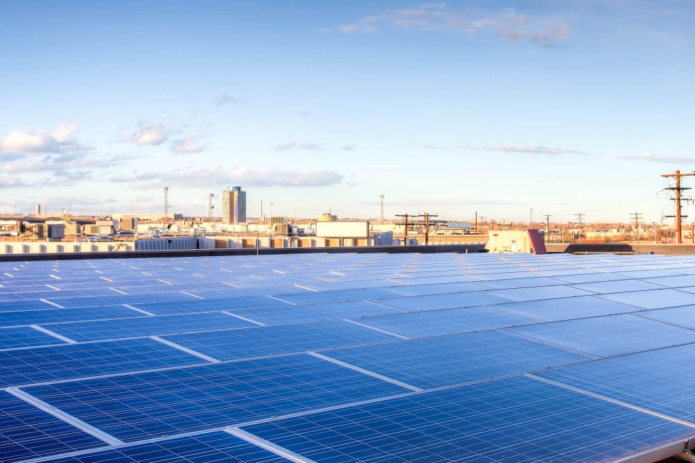 Solar panels at Greenbox Self Storage in Denver, Colorado