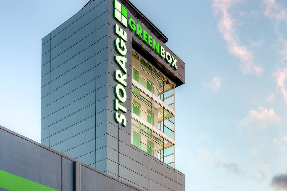 Exterior view of the top of building at Greenbox Self Storage in Denver, Colorado