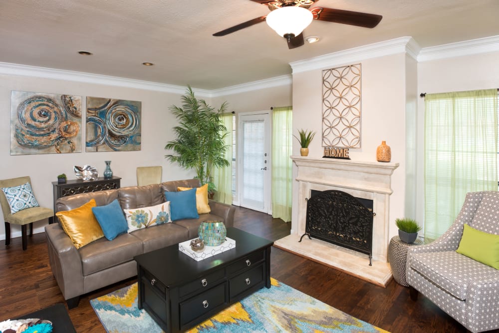 Living room with fireplace at Villas at Parkside