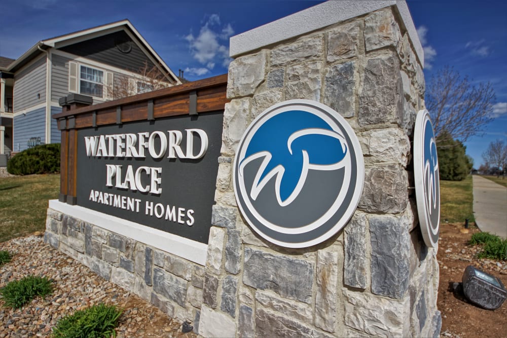 Entry Sign at Waterford Place Apartments in Loveland, Colorado