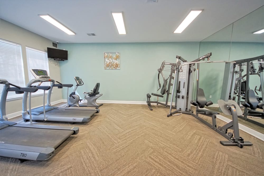 the community fitness center at Reserve at Centerra Apartment Townhomes in Loveland, Colorado