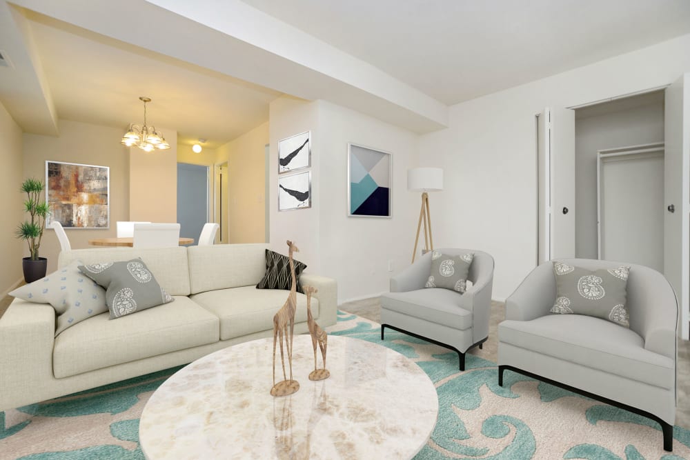 Model living room at Arbors at Edenbridge Apartments & Townhomes in Parkville, MD