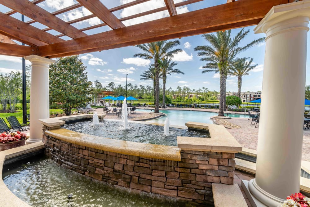 View to the pool at Integra Woods in Palm Coast, Florida