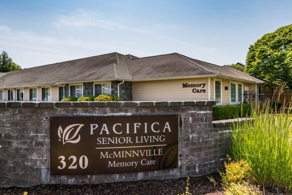 Entrance sign to our memory care facility at DELETED - Pacifica Senior Living McMinnville