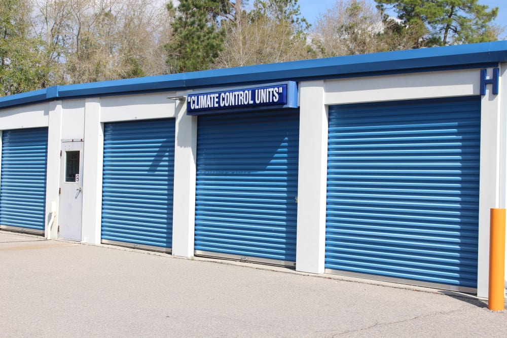 Front view of storage units at Monster Self Storage in Walterboro, South Carolina