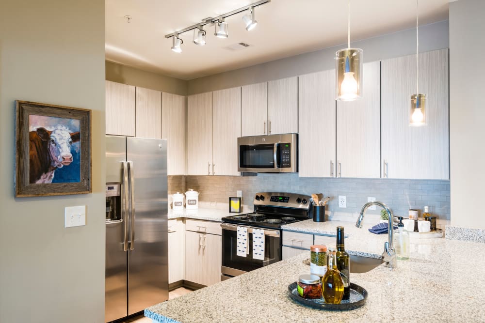 Kitchen in a model apartment at The Heyward in Charleston, South Carolina