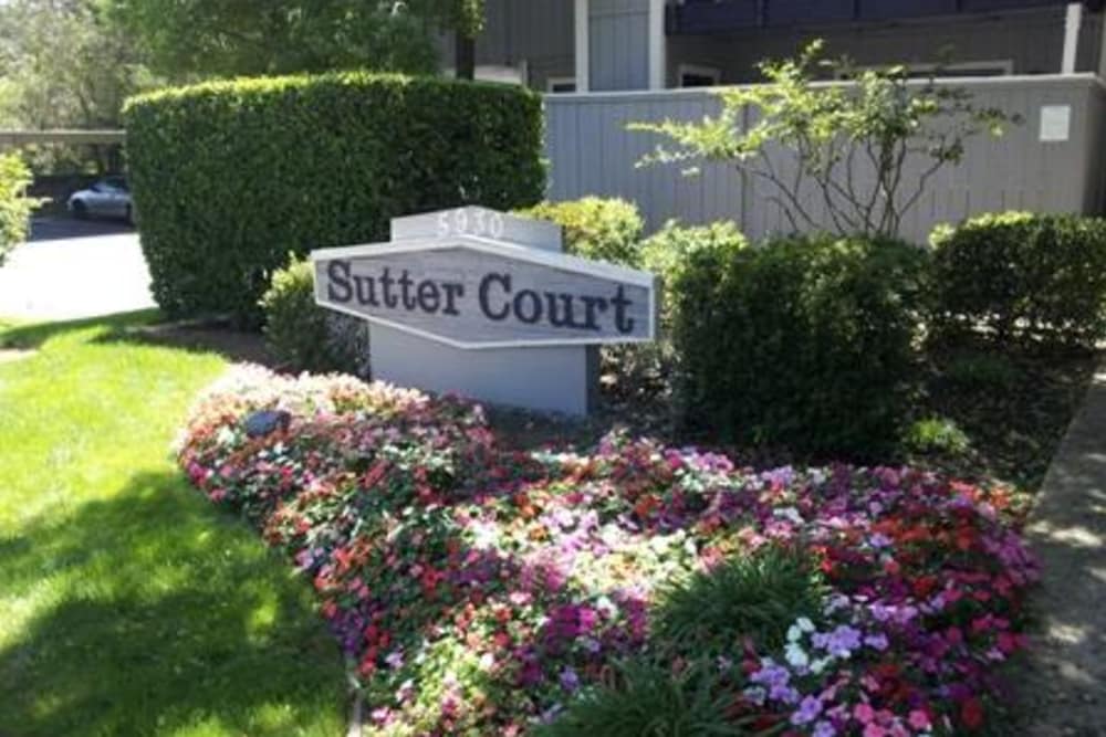 Beautiful gardens at Sutter Court Apartments in Carmichael, California