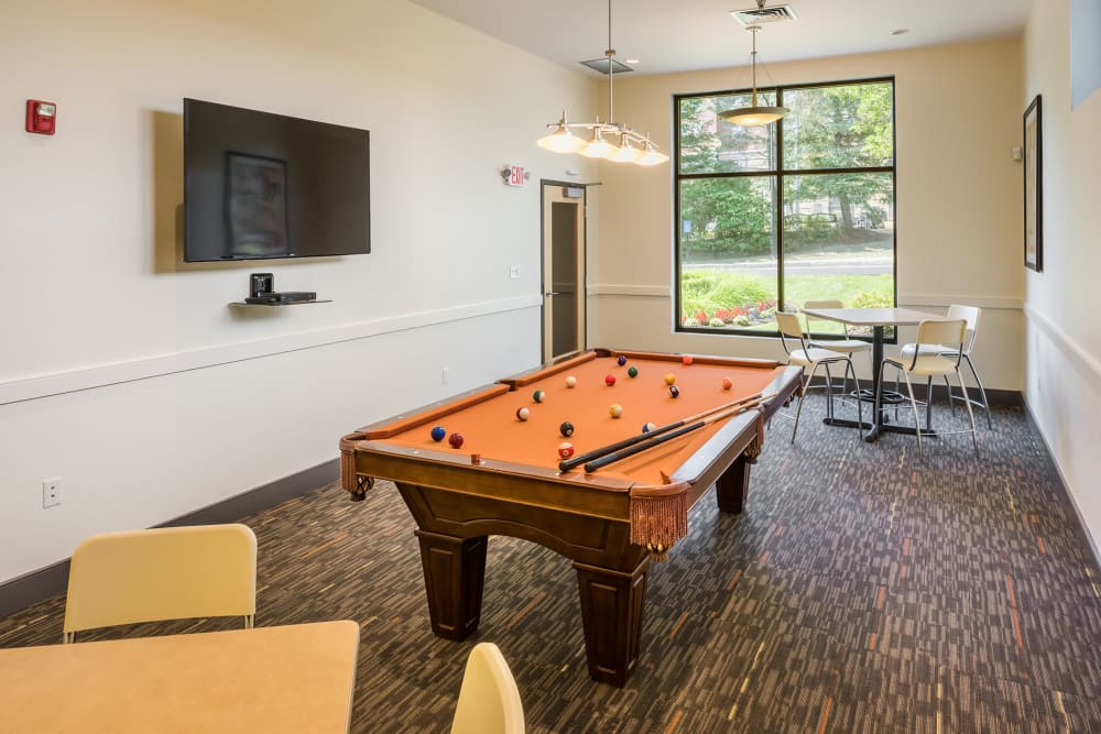 Pool table in the clubhouse at Stony Brook Commons in Roslindale, Massachusetts