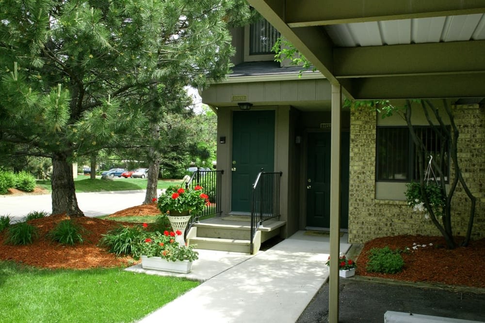 Private entrance to an apartment at Fairmont Park Apartments in Farmington Hills, Michigan