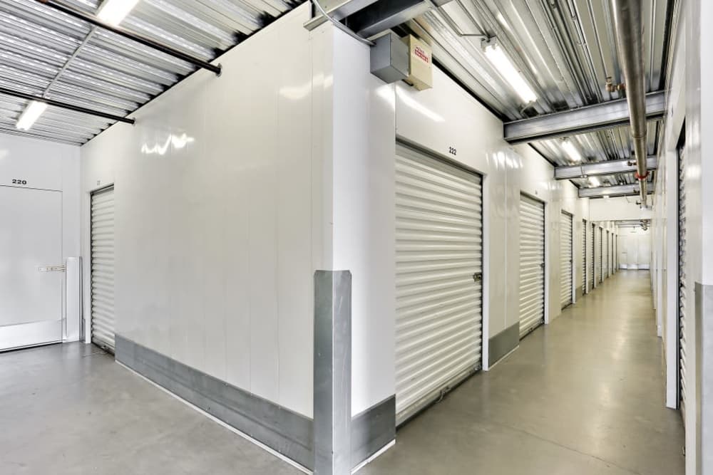 A row of indoor storage units at A-1 Self Storage in San Diego, California