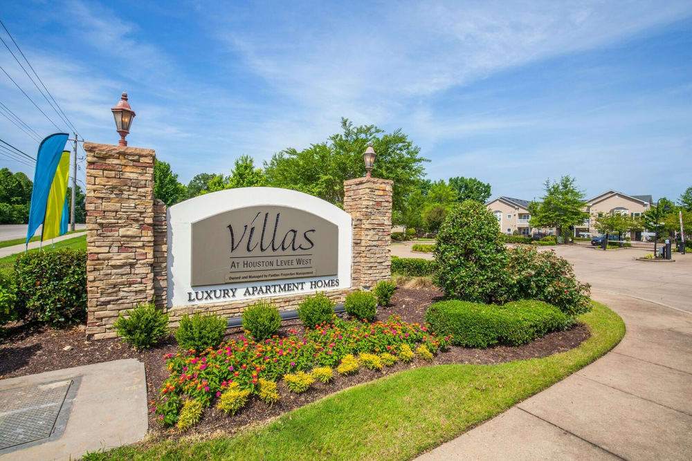 Front sign at Villas at Houston Levee West Apartments in Cordova, Tennessee