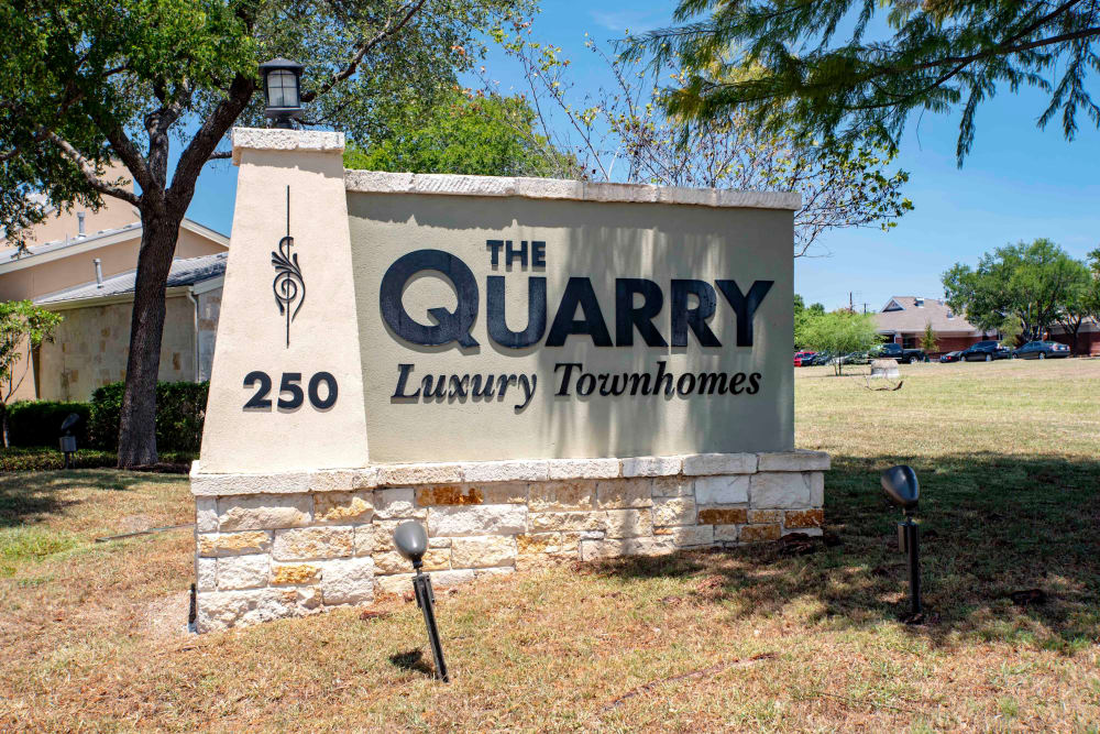 Entry Sign at The Quarry Townhomes in San Antonio, Texas