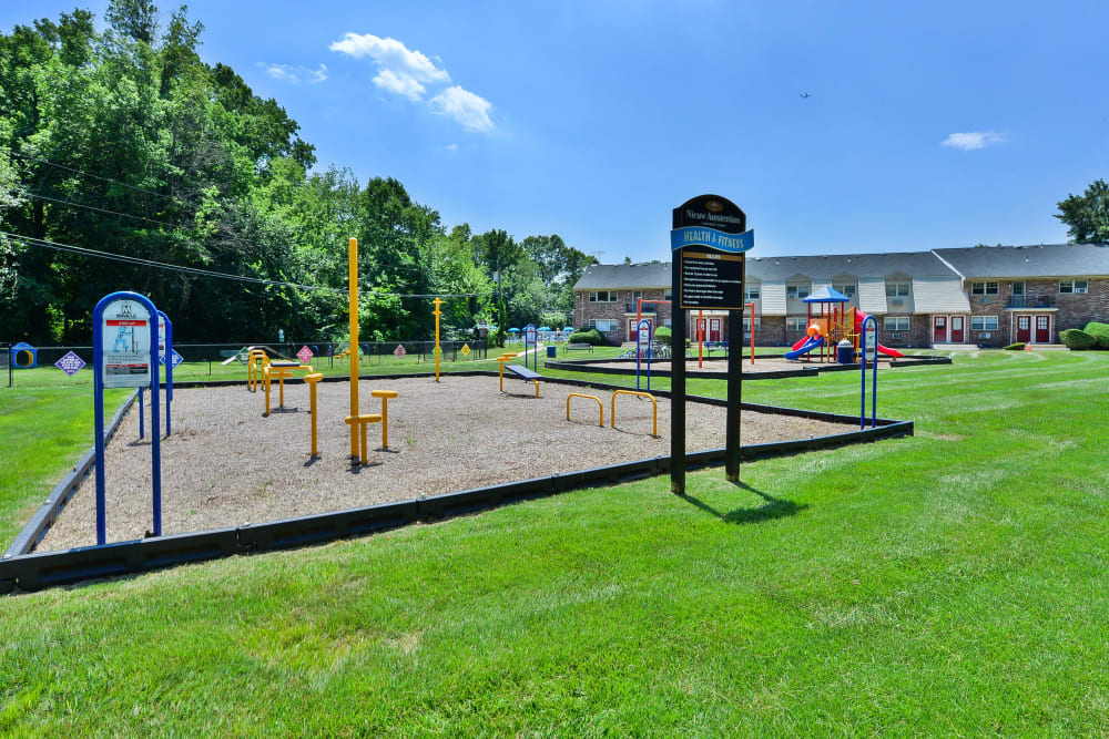 Outdoor fitness area at Nieuw Amsterdam Apartment Homes in Marlton, New Jersey