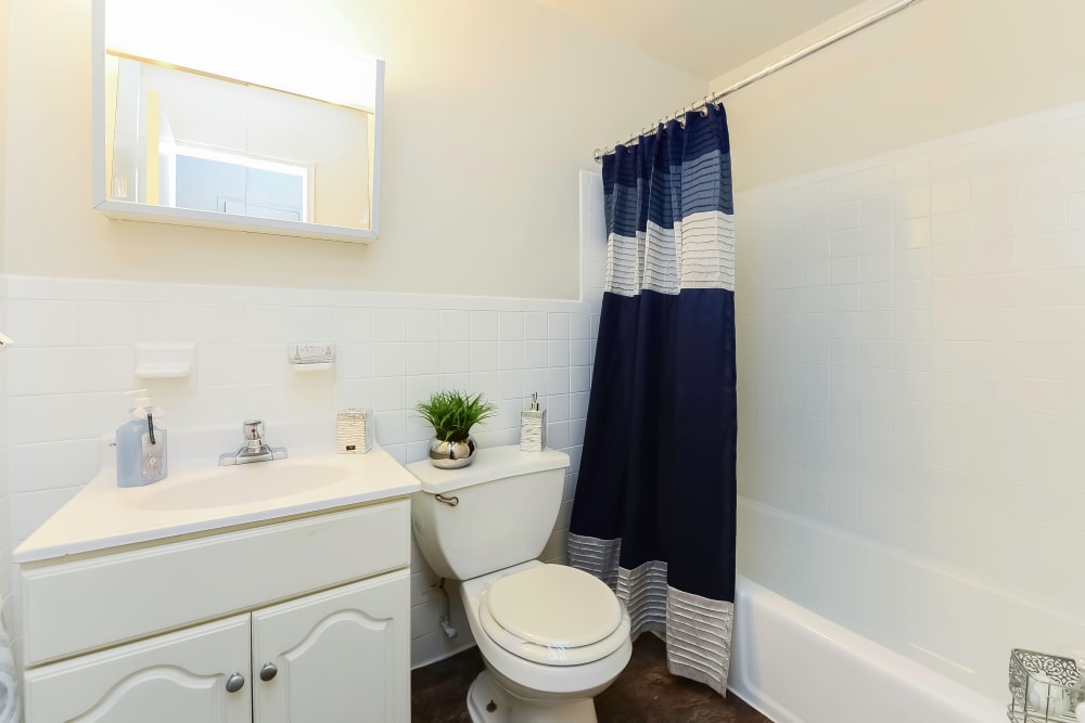 Cozy bathroom at Post & Coach Apartment Homes in Freehold, New Jersey