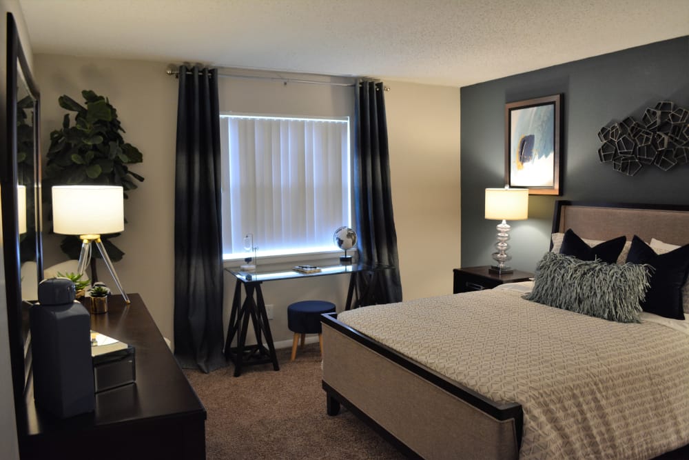 Luxury bedroom at apartments & townhomes in Homewood, AL