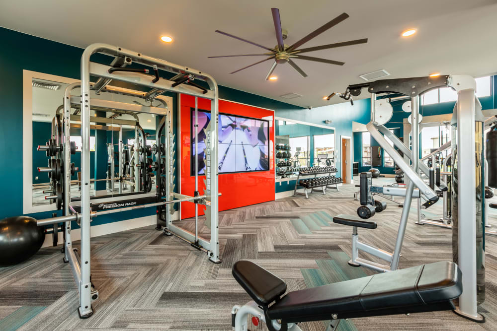 State-of-the-art fitness equipment at Strata Apartments in Denver, Colorado