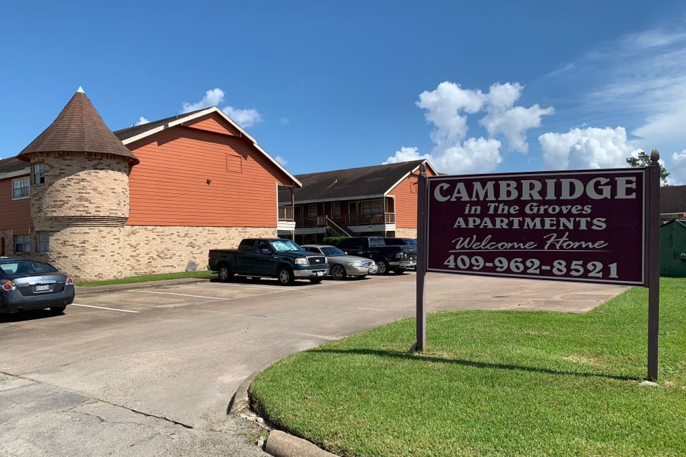Signage at Cambridge in the Groves in Groves, Texas