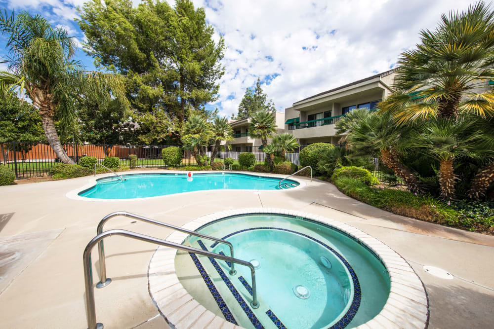 fenced Pool and hot tub at Citrus Place in Riverside, California