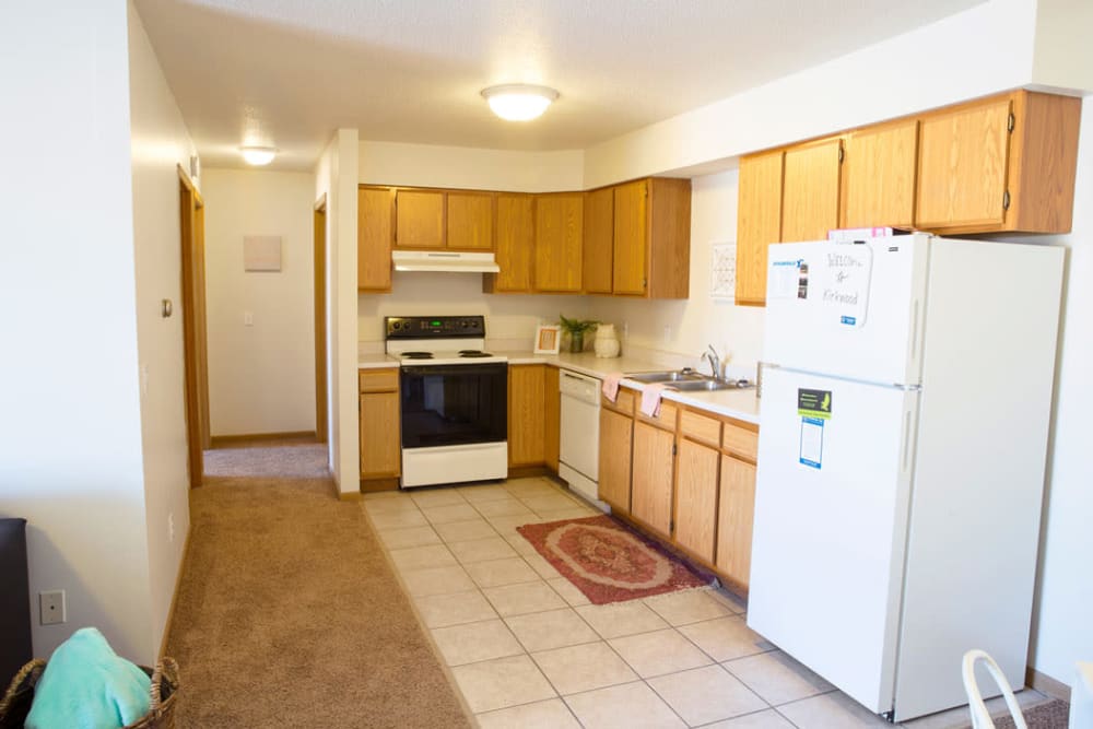 Apartment kitchen at Campus View & Kirkwood Court in Cedar Rapids, Iowa