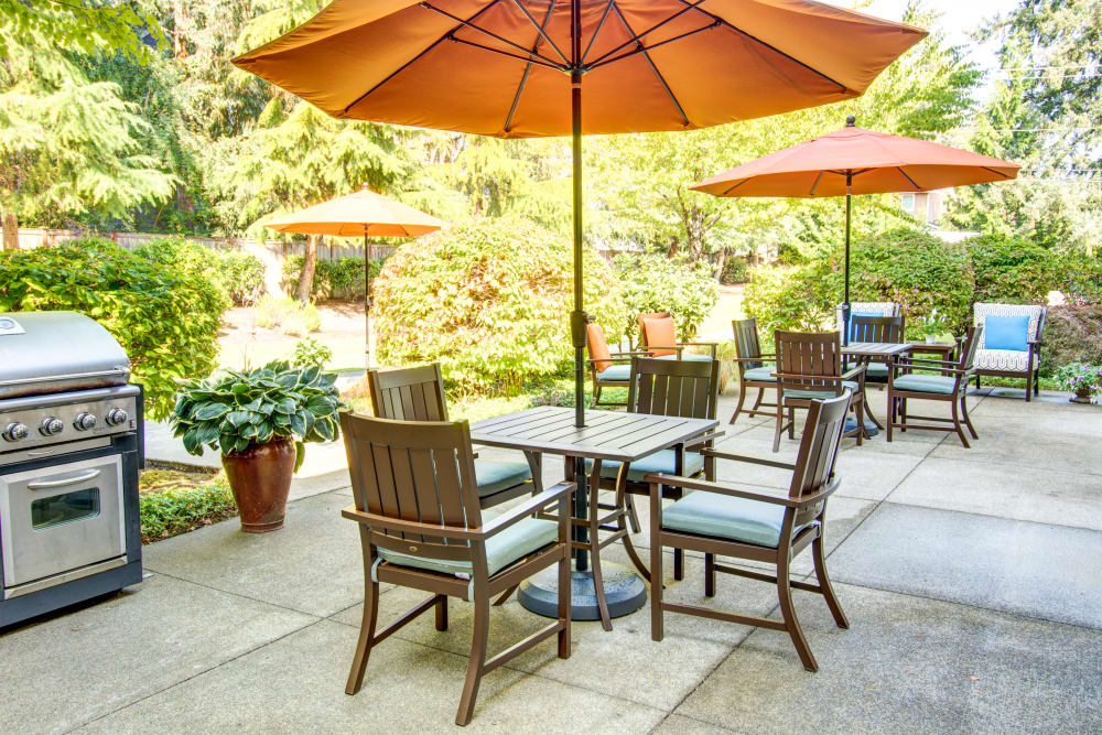 Grill lunch patio of Bridgeport Place Assisted Living in University Place, Washington.