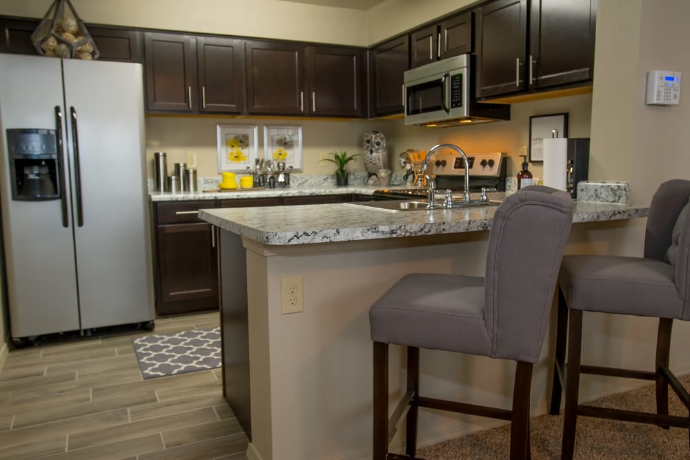 Kitchen island at Icon at Corpus Christi in Corpus Christi, Texas