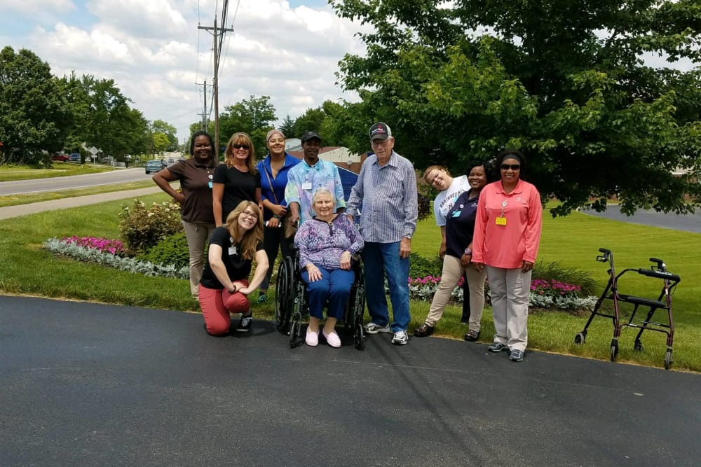 A group of caretakers and residents at Triple Creek Retirement Community in Cincinnati, Ohio