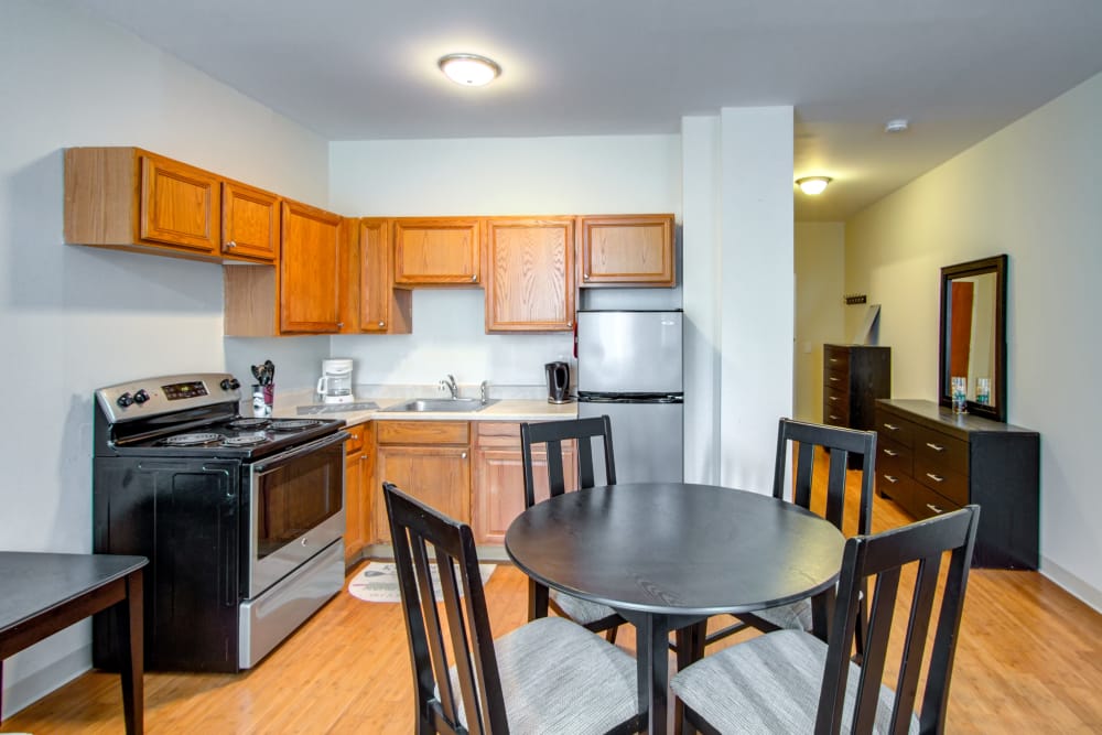 Kitchen at Bulldog Apartments in New Haven, Connecticut