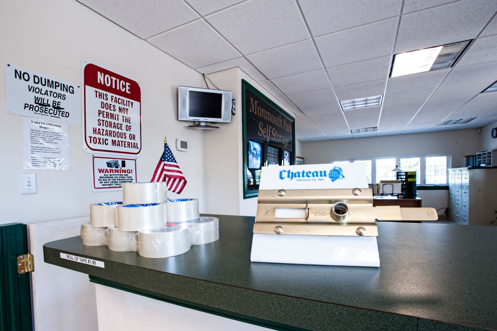 Leasing desk at American Self Storage in West Long Branch, New Jersey