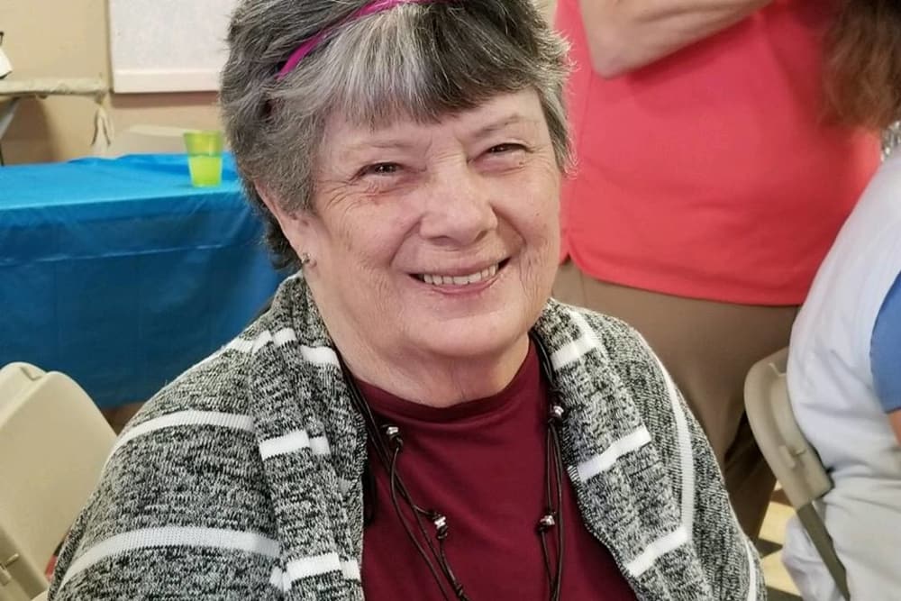 A happy resident at Amber Manor Care Center in Petersburg, Indiana