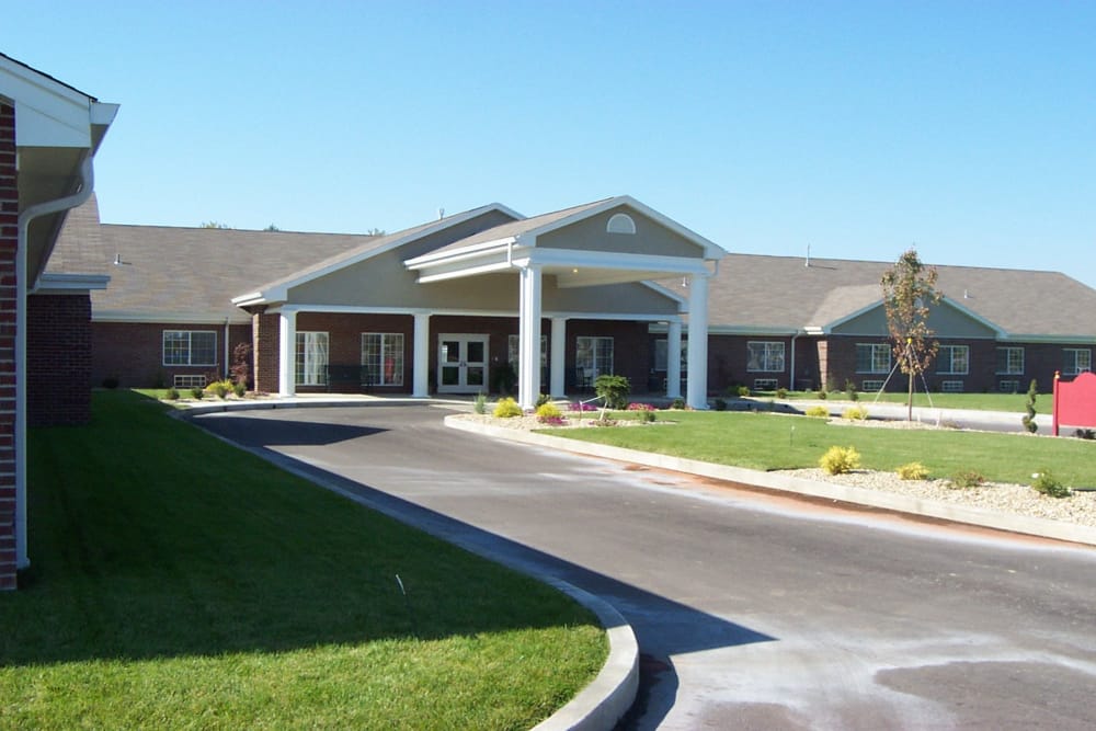 Building exterior and main entrance at Covered Bridge Health Campus in Seymour, Indiana