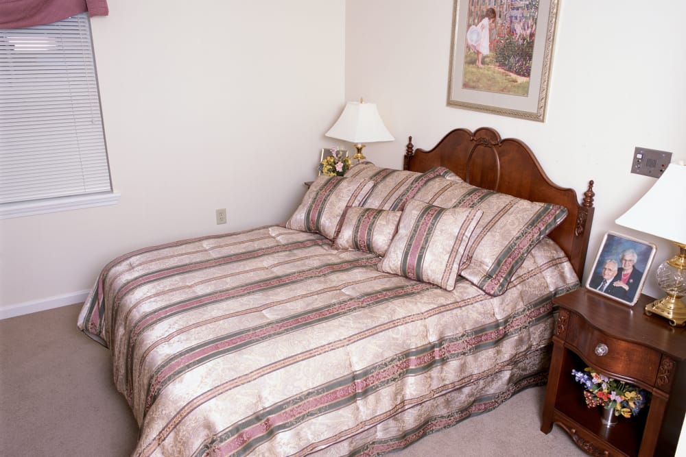 Cozy bedroom for assisted living at Franciscan Health Care Center in Louisville, Kentucky