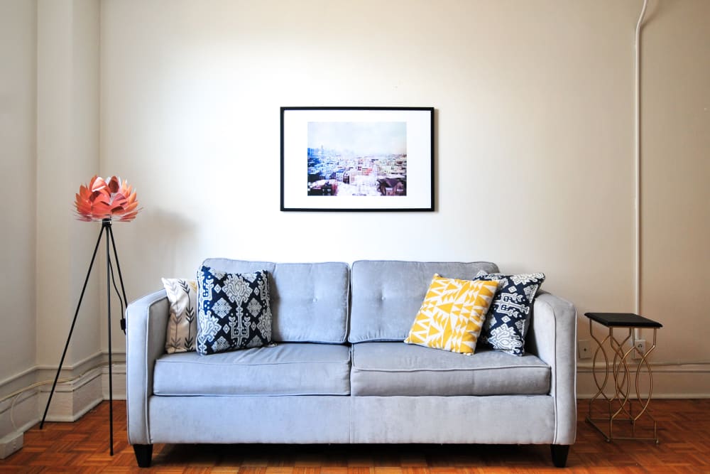 a cozy looking couch at The Boulevard in Philomath, Oregon