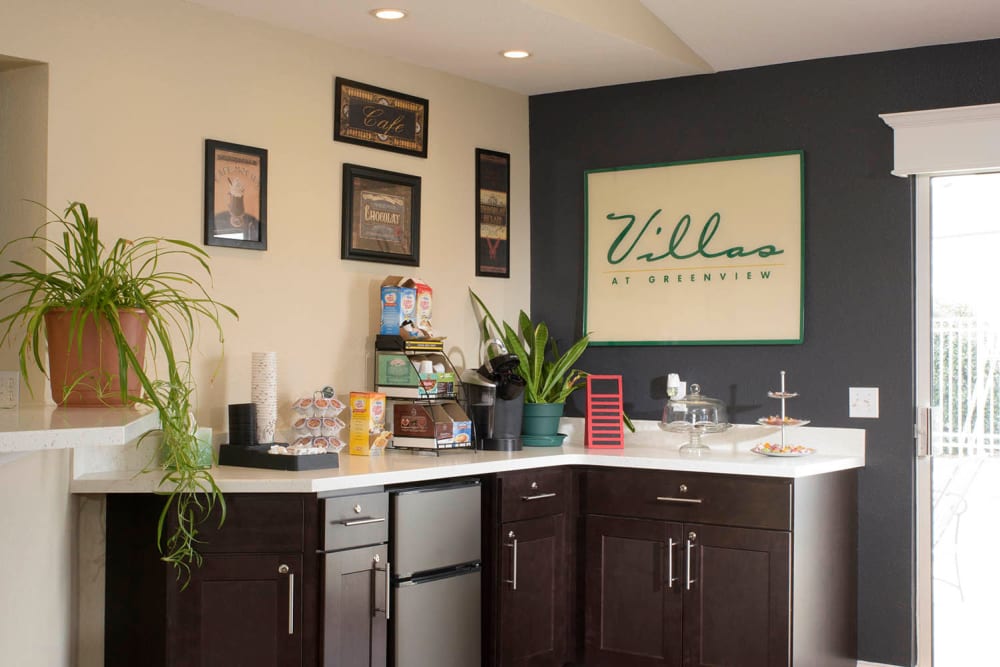 A coffee bar at Villas at Greenview West in Great Mills, Maryland