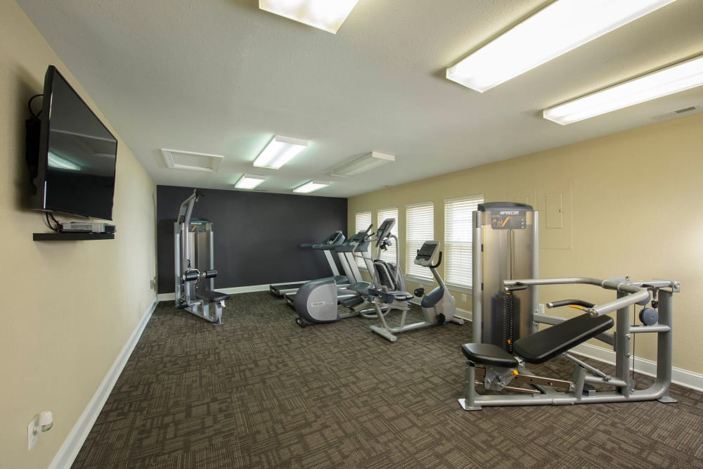 A spacious community gym at Villas at Greenview West in Great Mills, Maryland