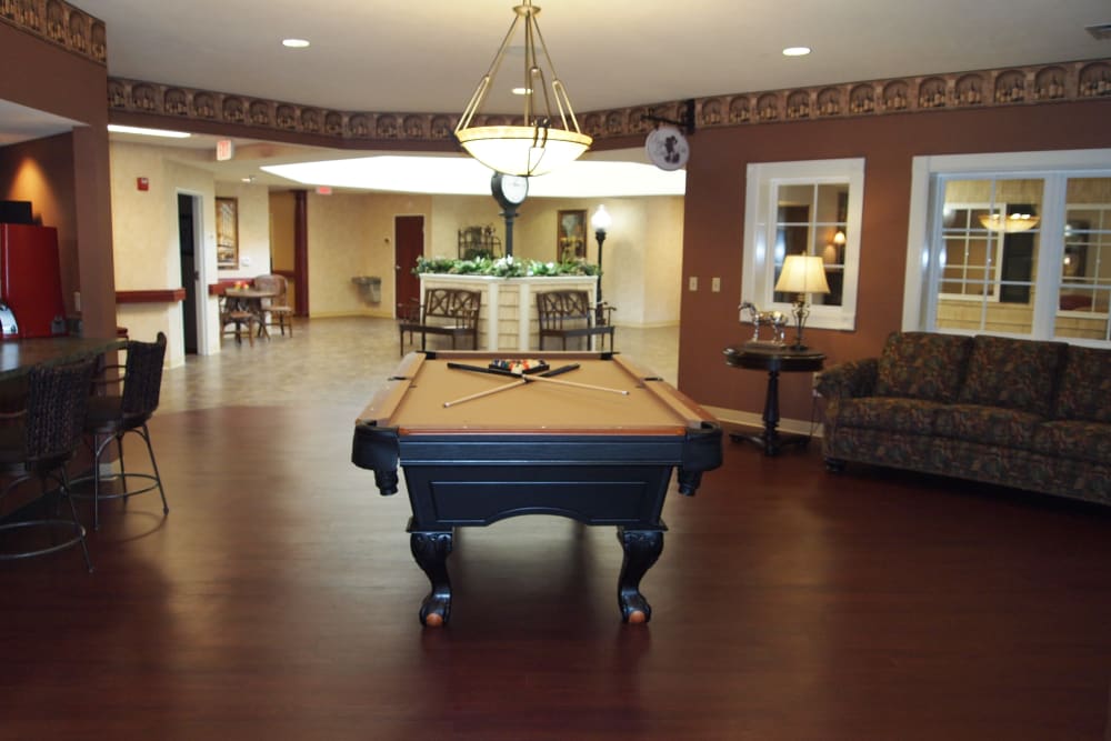 Community billiards table for residents at Westlake Health Campus in Commerce Township, Michigan