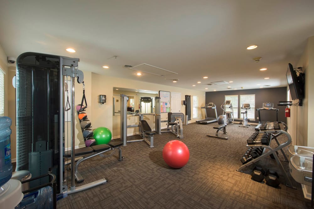 A spacious community gym at Park Villas Apartments in Lexington Park, Maryland