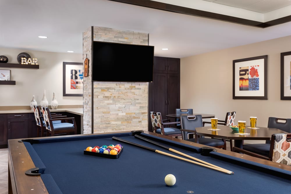 A game room complete with billiard table at Sage Mountain in Thousand Oaks, California.