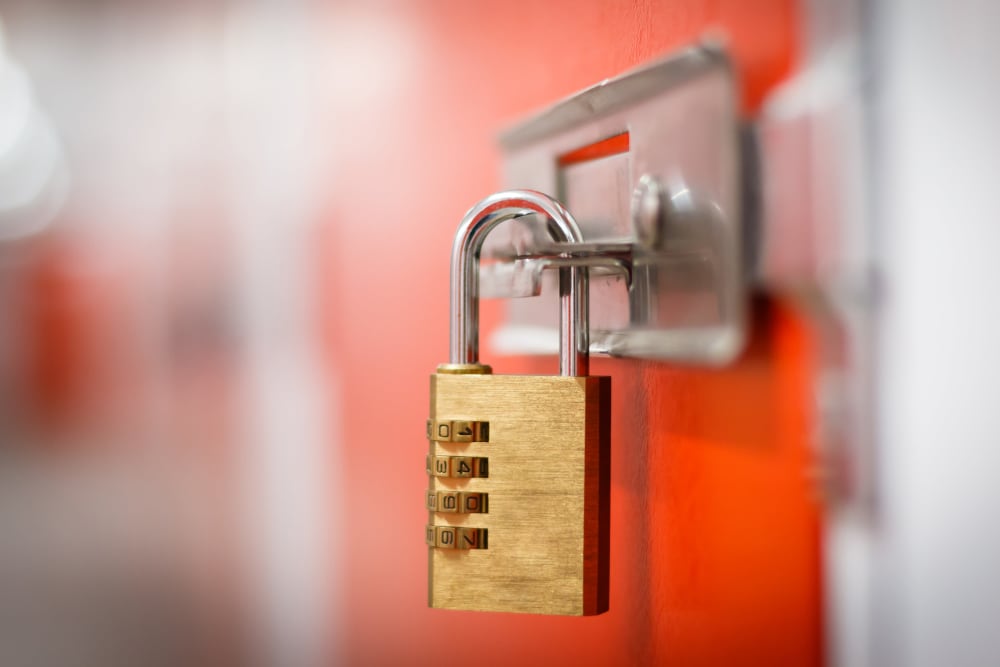 Yellow padlock at Summit Self-Storage in Victor, Idaho