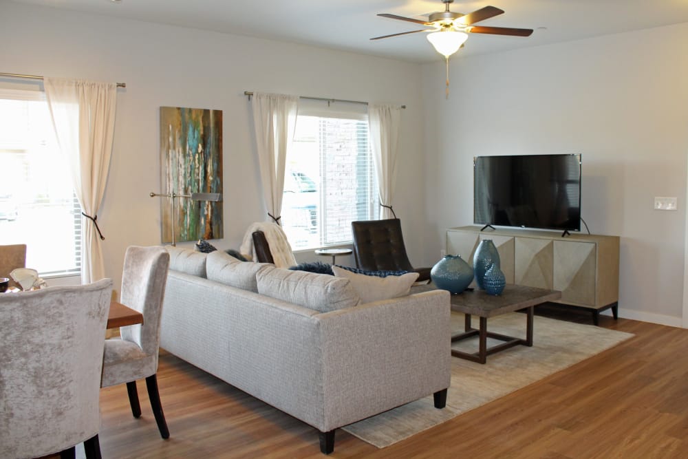 Modern decor in living area of model home at The Maxx 159 in Goodyear, Arizona