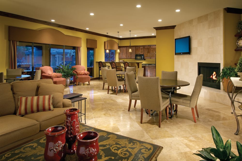 Contemporary decor in the resident clubhouse at Waterside at Ocotillo in Chandler, Arizona