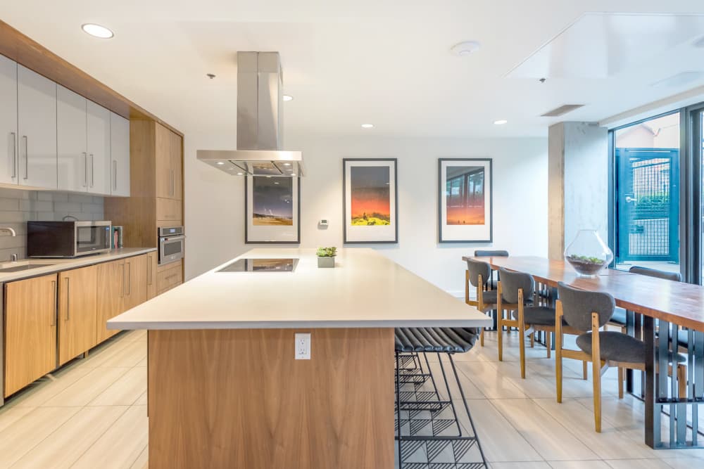 Community kitchen at Rooster Apartments in Seattle, Washington