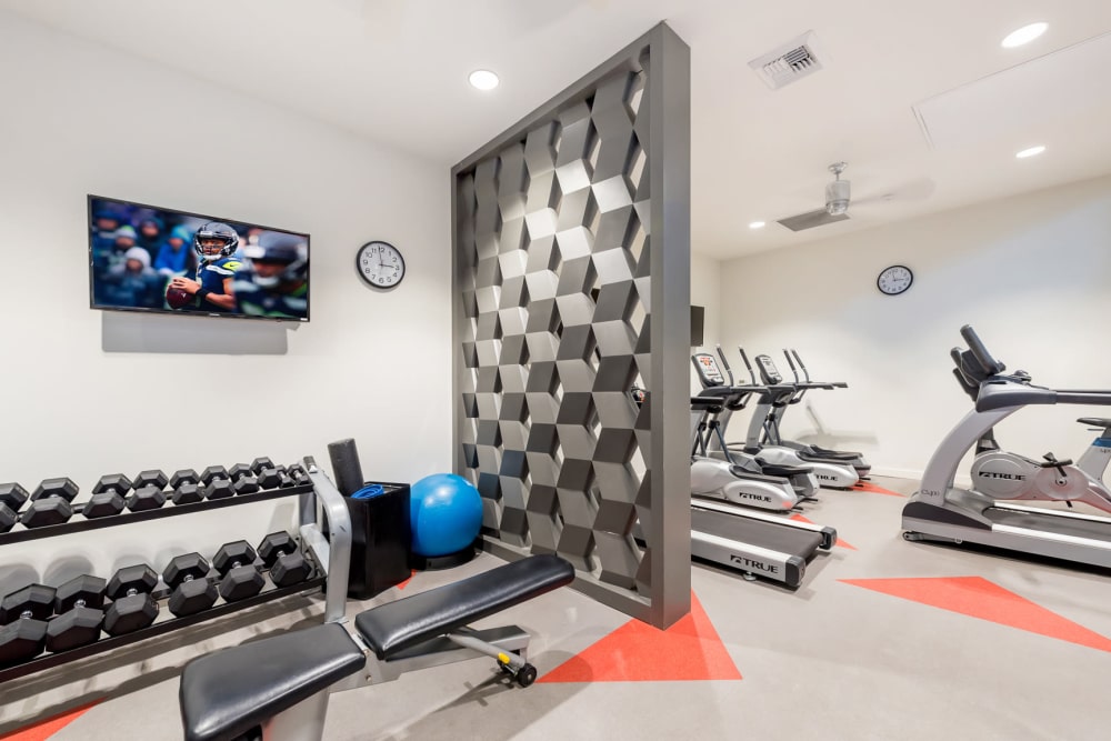 Fitness center at Rooster Apartments in Seattle, Washington