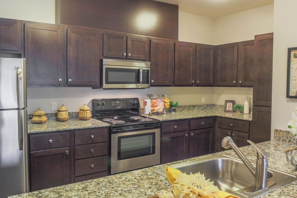 stainless steel appliances in the kitchen at Keizer Station Apartments in Keizer, Oregon