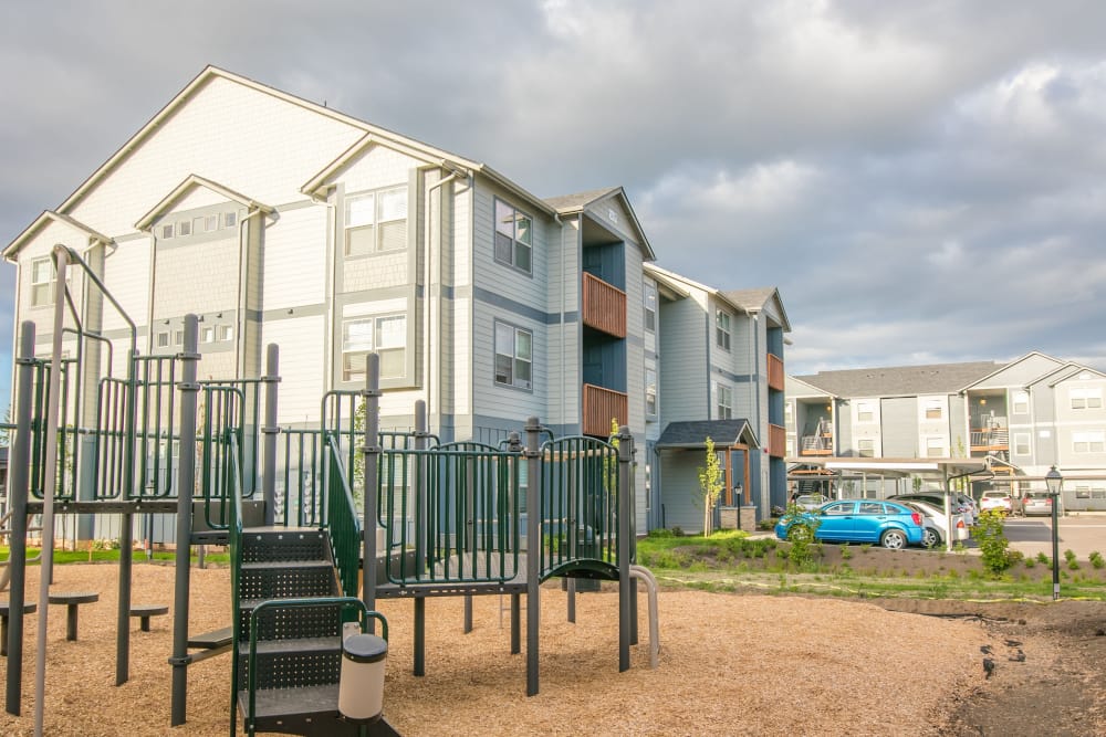 playground on a cloudy day at Keizer Station Apartments in Keizer, Oregon