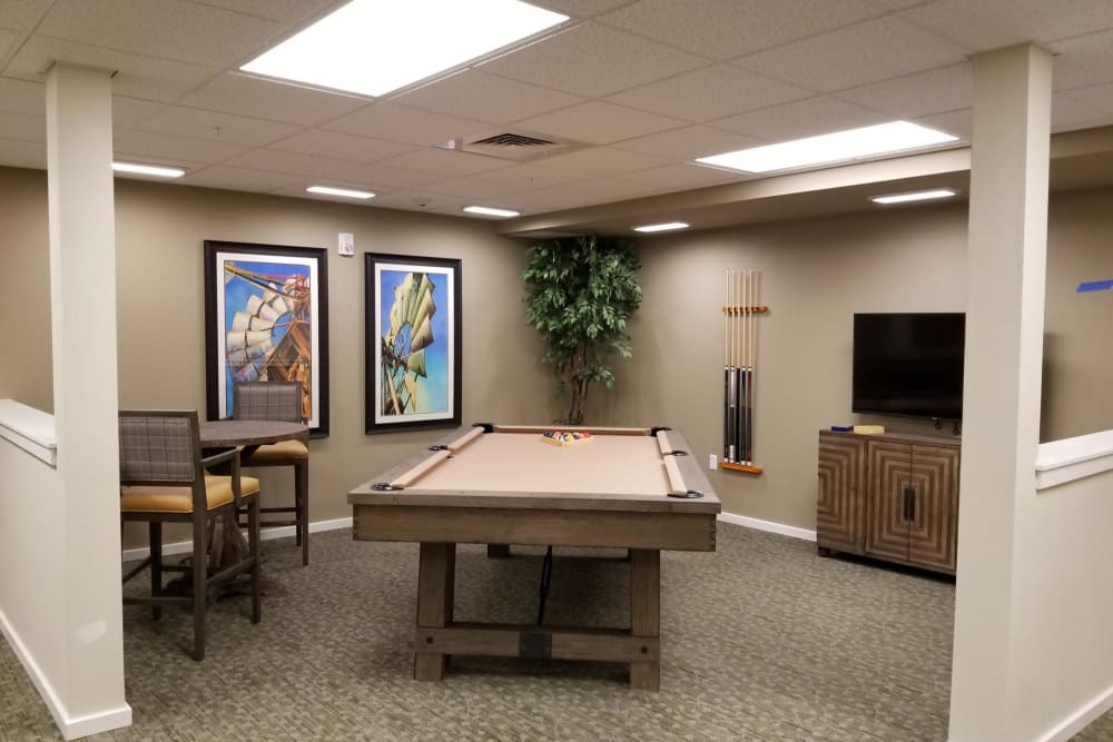 A pool table at Juniper Springs Senior Living in Redmond, Oregon. 