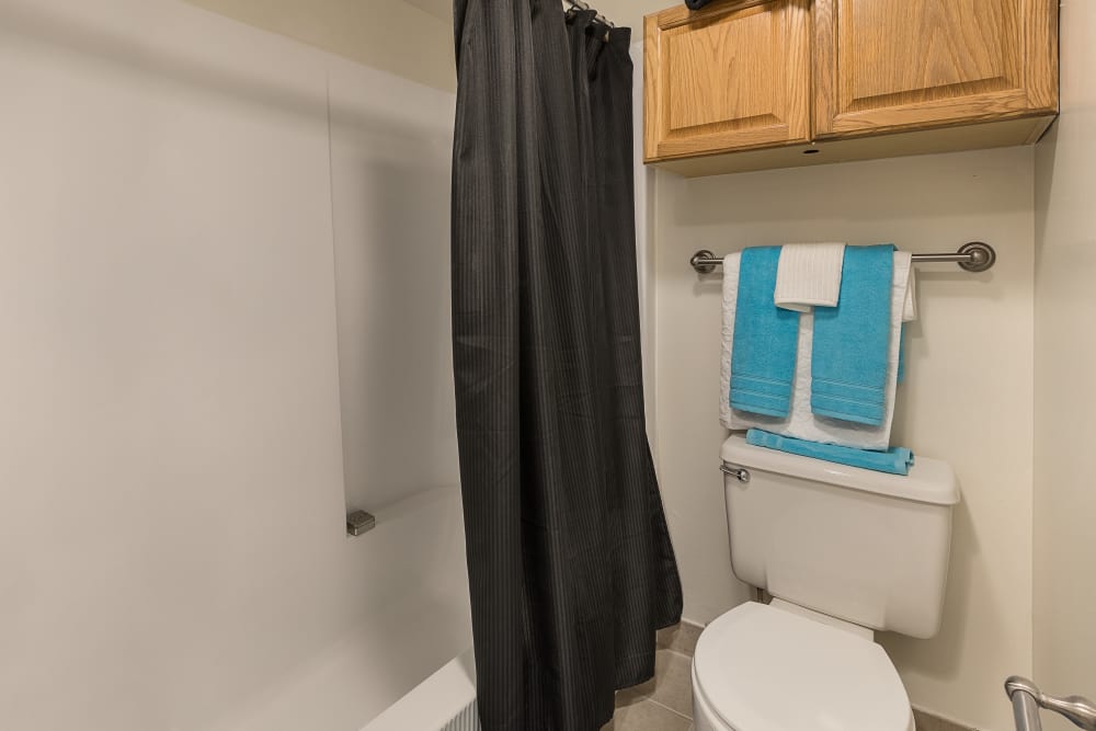Bathroom with extra cabinet at Creek Club Apartments in Williamston, Michigan