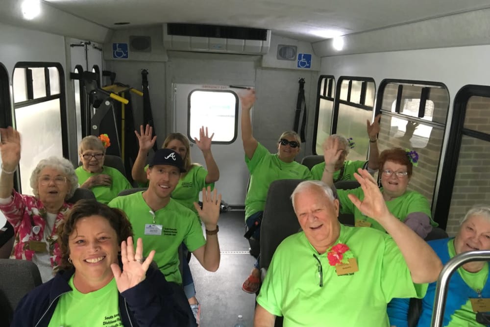 Westport Place Health Campus residents on a bus ready to go on a trip in Louisville, Kentucky