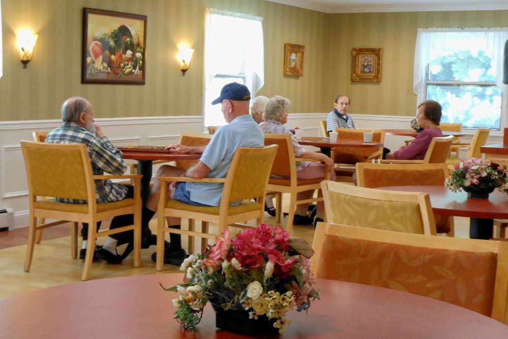 Residents having breakfast in the dining hall at Heritage Hill Senior Community in Weatherly, Pennsylvania