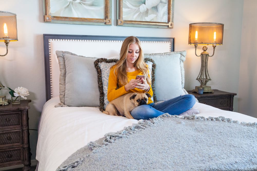 Well-decorated bedroom in model home at Christopher Todd Communities at Country Place in Tolleson, Arizona