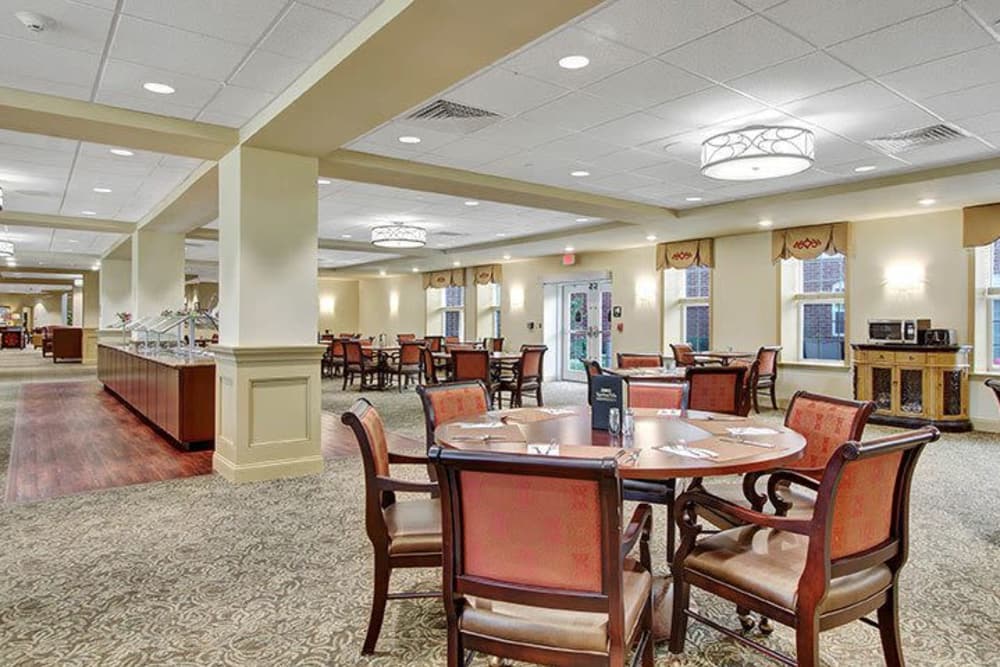 Dining area with buffet at Keystone Villa at Ephrata in Ephrata, Pennsylvania
